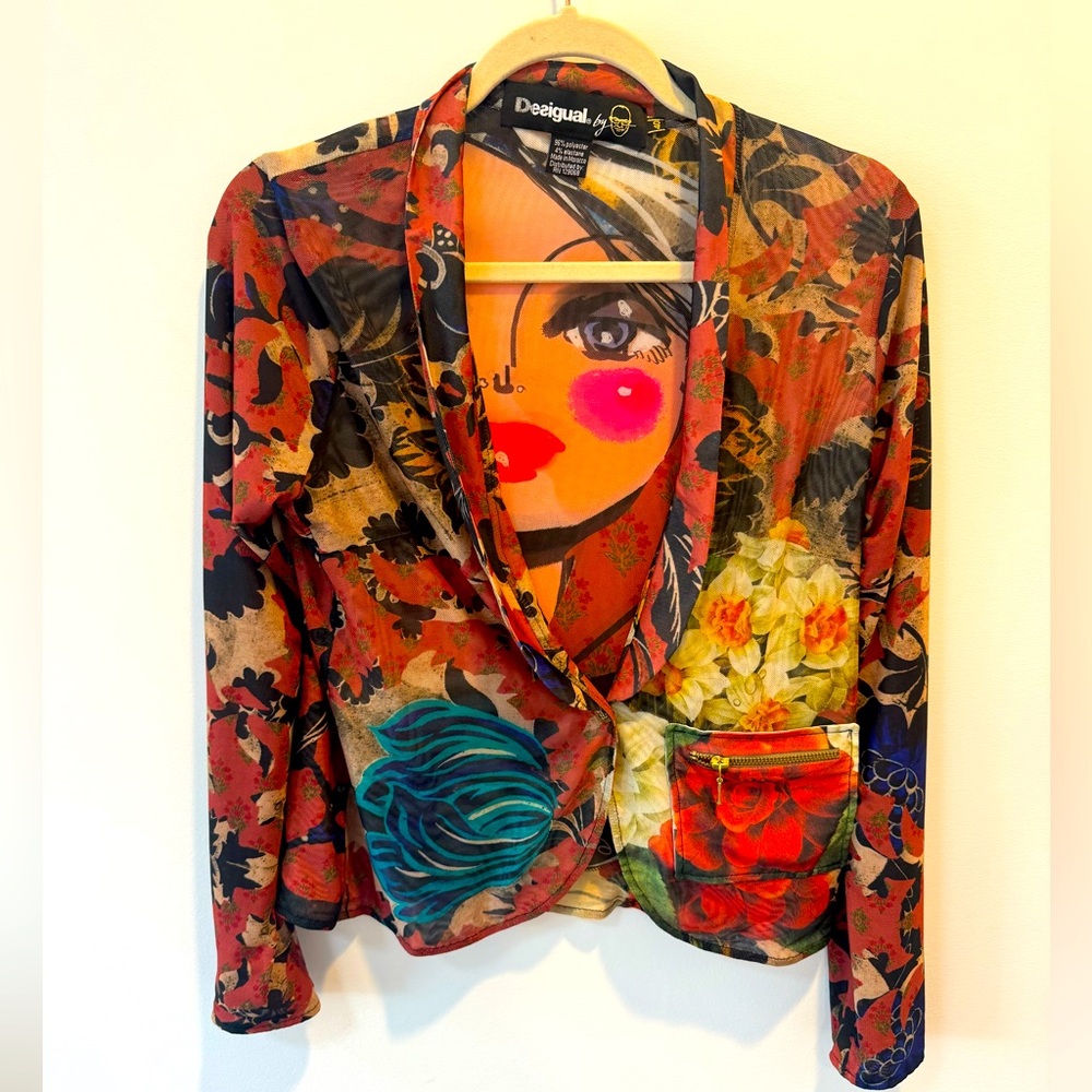 Desigual Mesh Zip Blazer Women’s Sz 40EU (M/S in US) with Gold Hardware